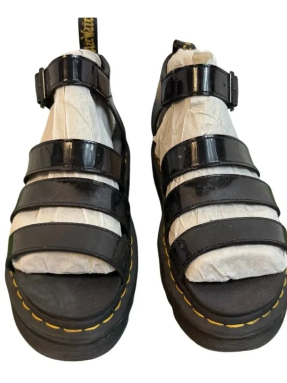 Dr. Doc Martens Blair Womens Patent Leather Black Sandals Shoes Size 8
